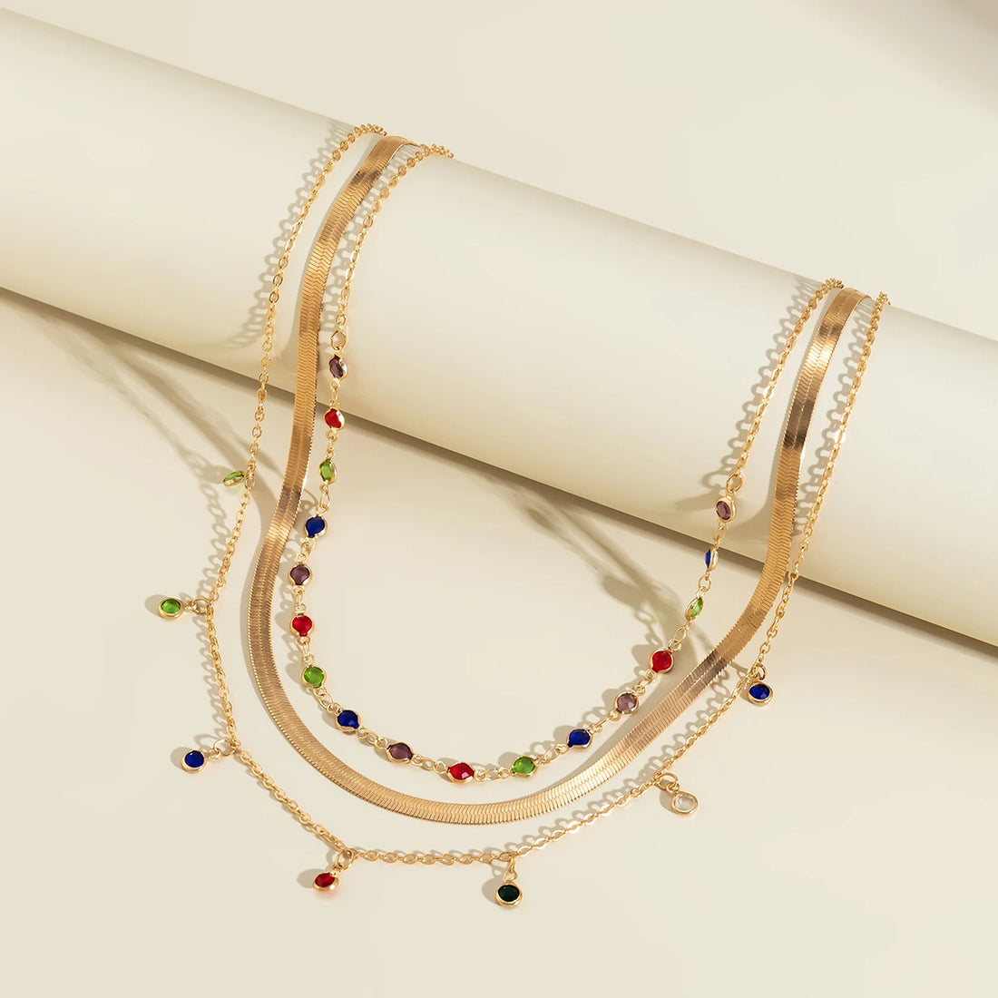 Gold Punk Layered Crystal Necklace - Oria Jewel