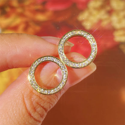 Fashion Ring Inlaid With Zirconium Hollow Stud Earrings For Women 18k Gold Couple Holiday Gift Earrings For Party Daily Jewelry - Oria Jewel