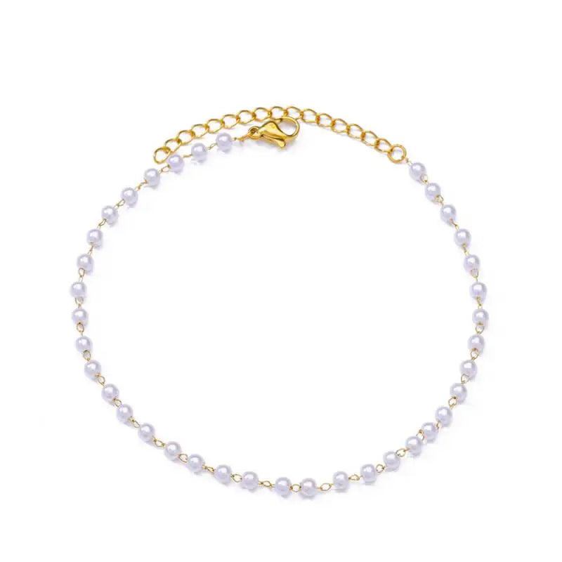 Gold Pearl Anklet - Oria Jewel