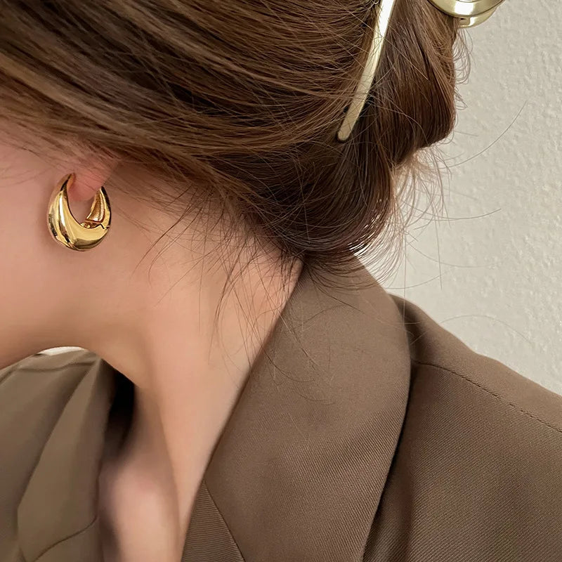 Punk Oval Hoop Earrings Metallic Geometric Ear Buckle Minimalist Style U-shaped Ear Buckle Daily Life Earring Accessories - Oria Jewel