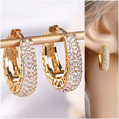 CZ Gold Hoop Earrings - Oria Jewel