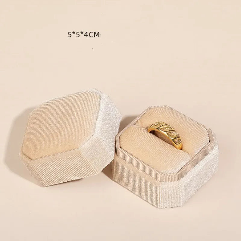 Corduroy Ring box 5x5x4cm Small Size Four Color Spot Hexagon Flannelette Ring Jewelry Box For Wedding &amp;Engagement - Oria Jewel