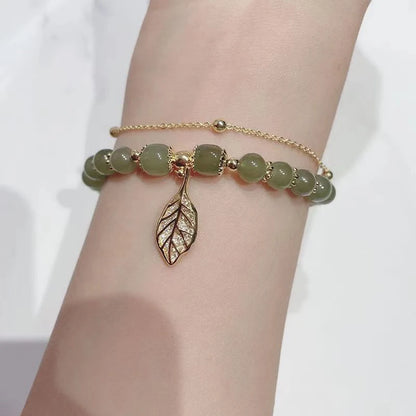 Green Jade Double Chain Bracelet - Oria Jewel