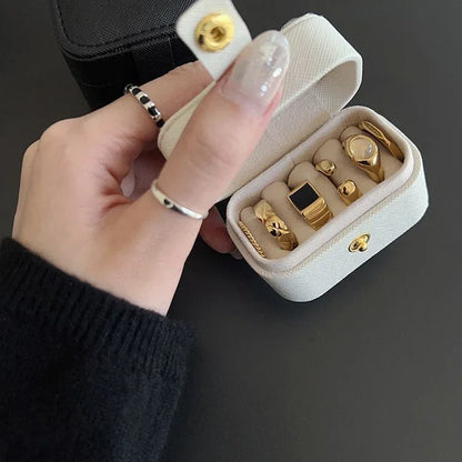 Mini Portable Small Jewelry Storage Bag Travel Simple Leather Ring Necklace Earrings Storage Box Organizer Display Gift Box - Oria Jewel