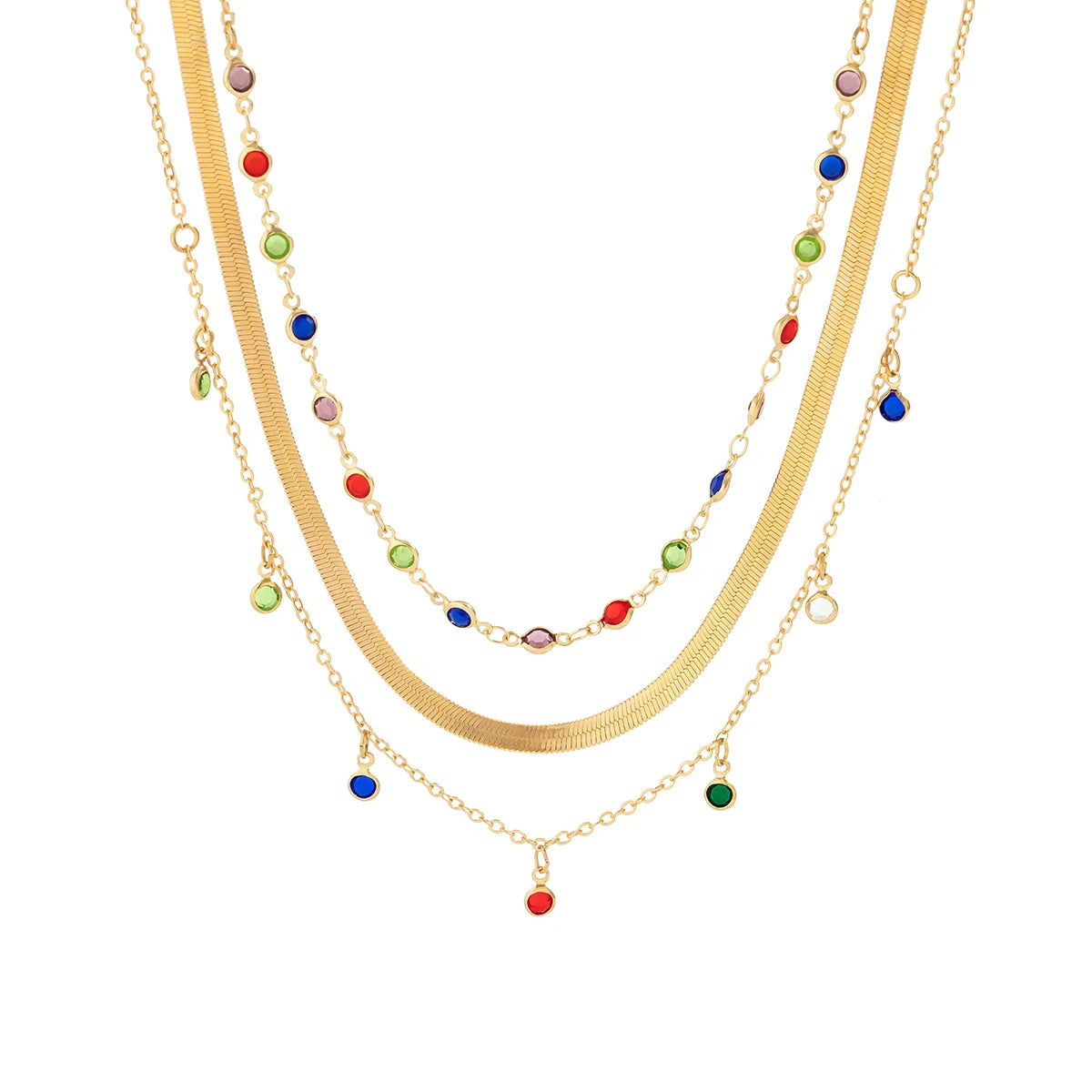 Gold Punk Layered Crystal Necklace - Oria Jewel