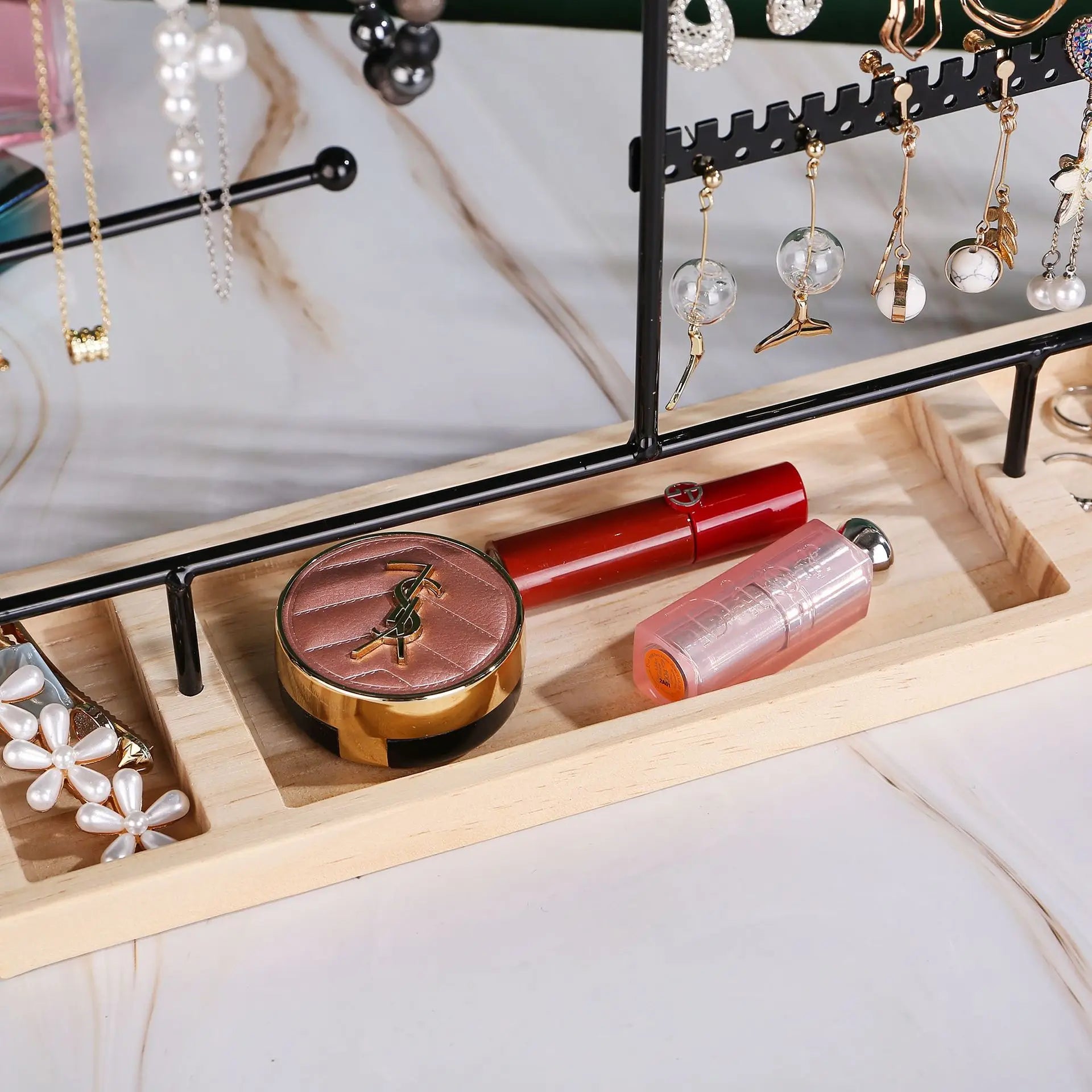 Multifunctional Earring Display Rack Necklace Ring Storage Rack Detachable Wooden Bottom Women Bracelet Watch Jewelry Rack - Oria Jewel