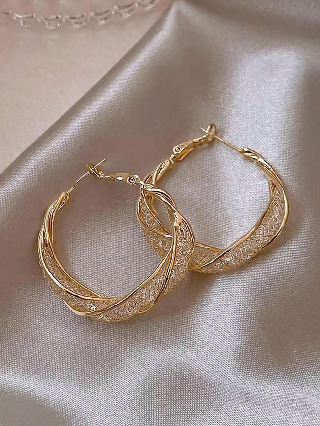 Gorgeous Intertwined Gold Color Hoop Earrings With Intricate Mesh Stylish Style Earrings For Women Party Gift Jewelry - Oria Jewel