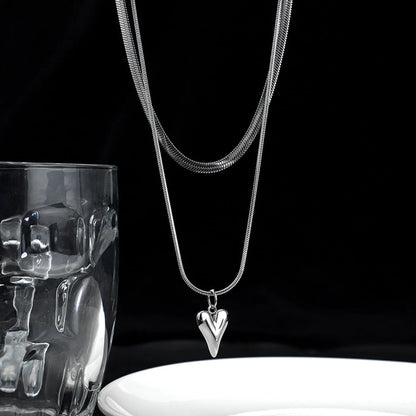 Seakissky Simple Stylish Double-layer Stainless Steel Necklace Charming Love Heart Pendant Hot Selling High-quality Women Gifts - Oria Jewel