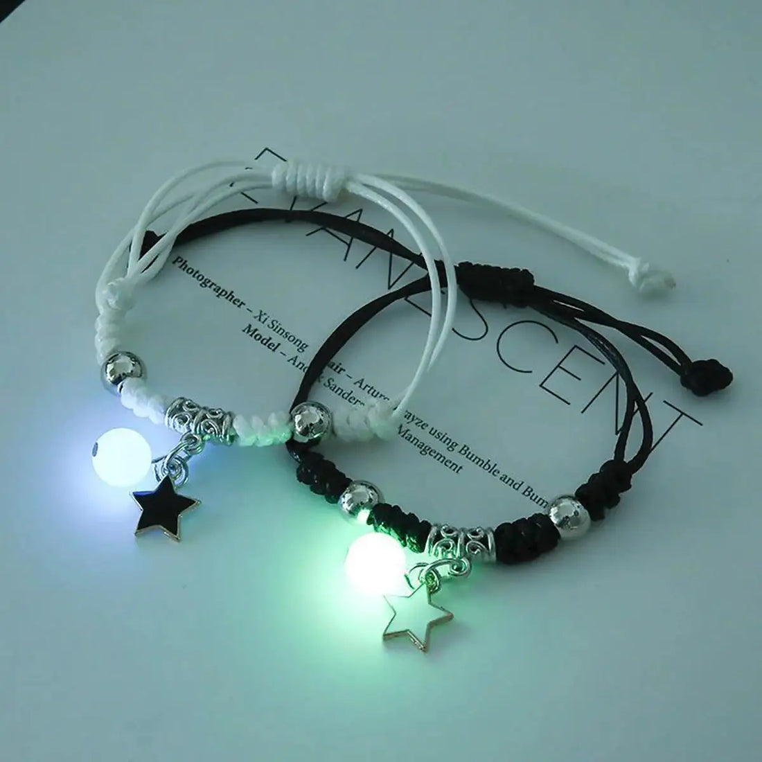 adjustable luminous bracelet on wrist at night