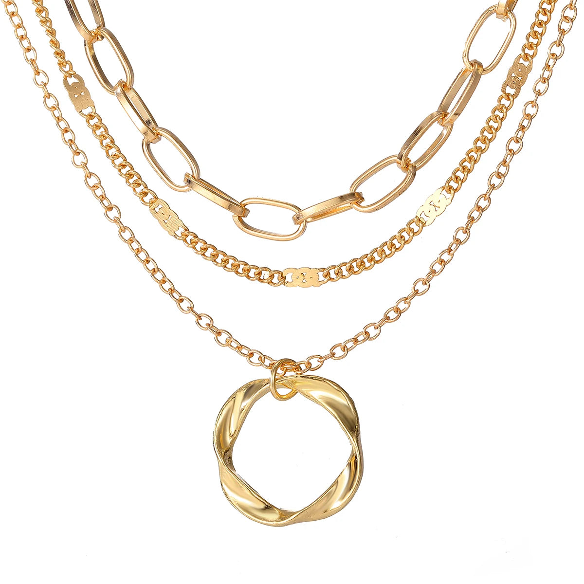Gold Layered Pendant Necklace - Oria Jewel