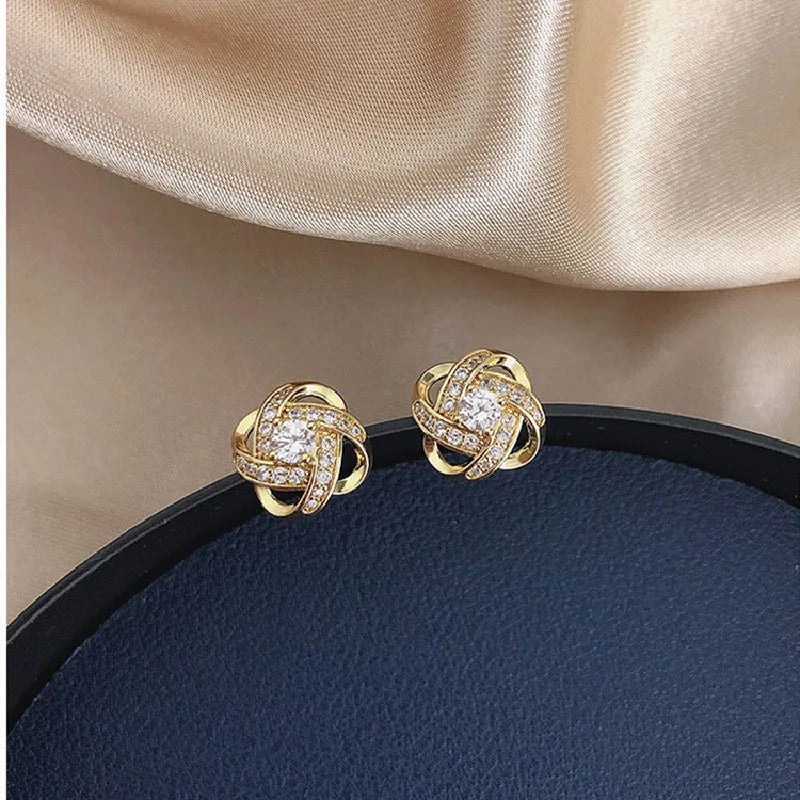 Light Luxury Zircon Stud Earrings Simple Cross Hollow Geometric Earrings Wedding Party Exquisite Ear Jewellery Women Gifts - Oria Jewel