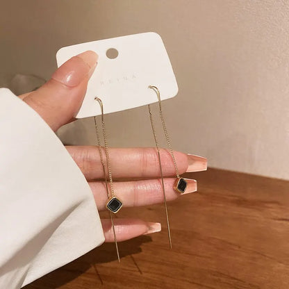 Simple Geometric Square Drop Earring For Women Korean Fashion Gold-color Line Long Tassel Dangle Earrings Party Jewelry Gift - Oria Jewel