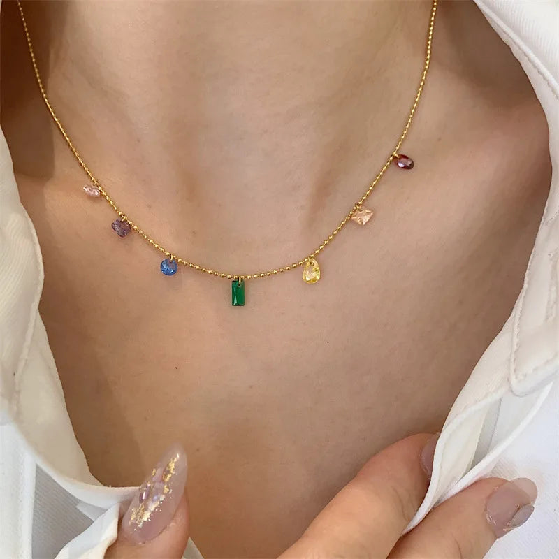 Colorful Zircon Drop Necklace - Oria Jewel