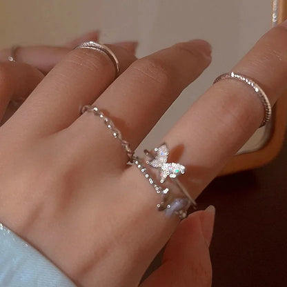 Bohemian Butterfly Pearl Rings Set for Women Shine Pearl Gothic Vintage Plated Retro Rhinestone Simple Finger Jewelry Gift - Oria Jewel