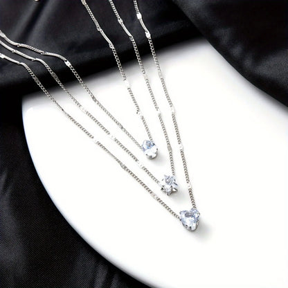 Multi-layer Five-pointed Star Heart Shape Water Drop Pendant Chain Necklace Alloy Material Glass Collarbone Chain Sexy Women&