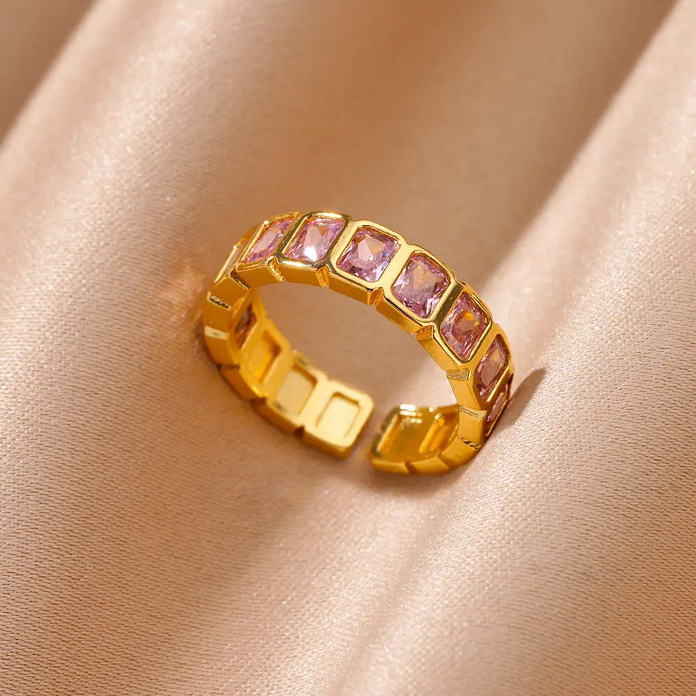 White Square Zircon Spliced Open Rings For Women Minimalist Stainless Steel Adjustable New Wedding Aesthetic Ring Jewelry BFF - Oria Jewel