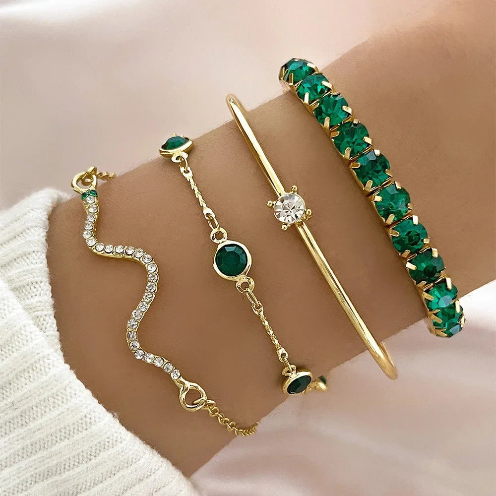 Snake Green Gemstone Bangle Bracelet Set for Women - Oria Jewel