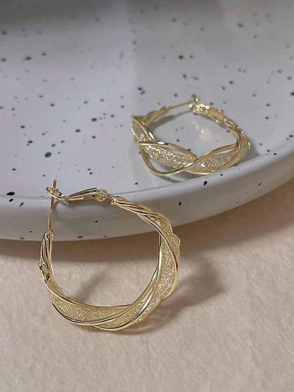 Gorgeous Intertwined Gold Color Hoop Earrings With Intricate Mesh Stylish Style Earrings For Women Party Gift Jewelry - Oria Jewel