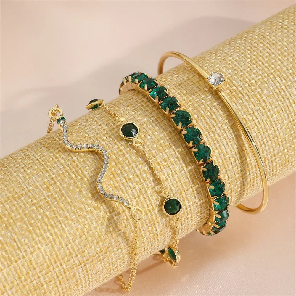 Snake Green Gemstone Bangle Bracelet Set for Women - Oria Jewel