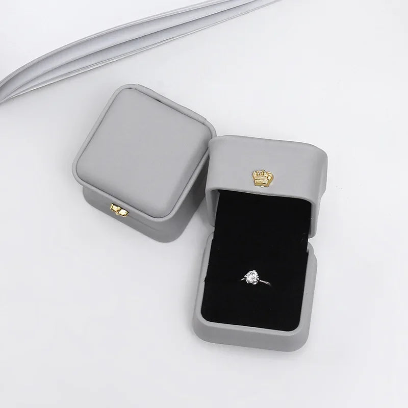 Ring Box Couple Proposal Ring Boxes PU Leather Jewelry Gift Case Ring Earrings Jewelry Display for Wedding Engagement - Oria Jewel