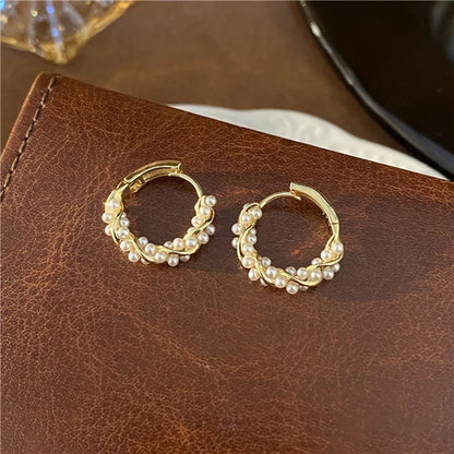 French Imitation Pearl Circel Earring Small Round Hoop Earrings For Women New Design Texture Earrings Jewelry Elegant Gift - Oria Jewel
