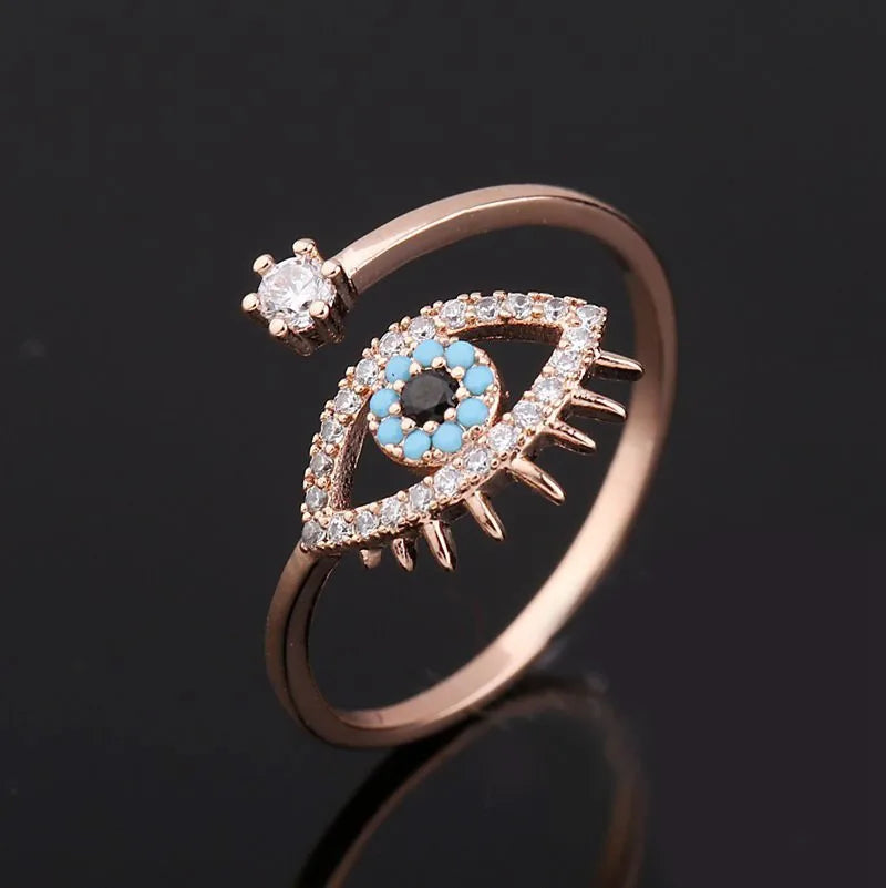 Gold Silver Color Evil Eye Open Rings For Women Crystal Eye Adjustable Finger Ring Female Fashion Party Jewelry Accessories - Oria Jewel