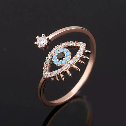 Gold Silver Color Evil Eye Open Rings For Women Crystal Eye Adjustable Finger Ring Female Fashion Party Jewelry Accessories - Oria Jewel