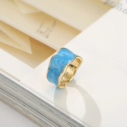 1PC Vintage Enamel Irregular Shape Rings For Women Gold Color Geometric Adjustable Open Ring Female Fashion Party Jewelry Gift - Oria Jewel
