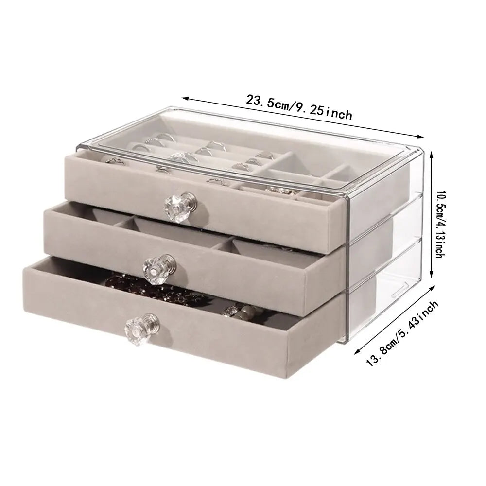 1 High-Capacity 3-Layer Flannel Jewelry Box Drawer – Storage for Earrings, Necklaces &amp; Rings - Oria Jewel