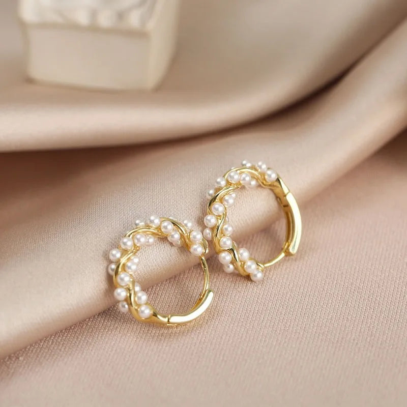 French Imitation Pearl Circel Earring Small Round Hoop Earrings For Women New Design Texture Earrings Jewelry Elegant Gift - Oria Jewel