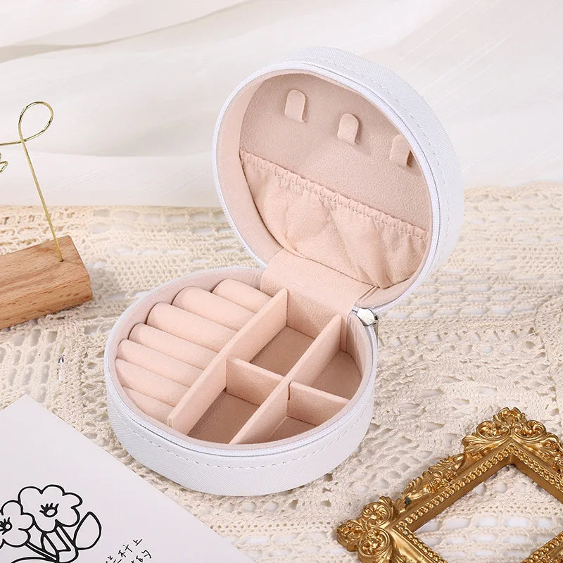 Portable Round Jewelry Box Necklaces Earrings Rings Jewelry Organizer Display Travel Jewelry Case Boxes Pu Leather Storage Box - Oria Jewel