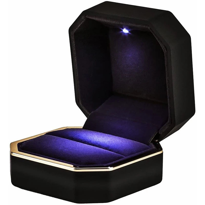 1 Pcs LED Jewelry Ring Box Luxury Velvet Rubber Necklace Pendant Gifts Display With Light For Proposal Engagement Wedding Case - Oria Jewel
