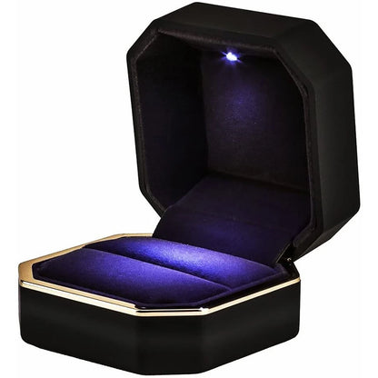 1 Pcs LED Jewelry Ring Box Luxury Velvet Rubber Necklace Pendant Gifts Display With Light For Proposal Engagement Wedding Case - Oria Jewel