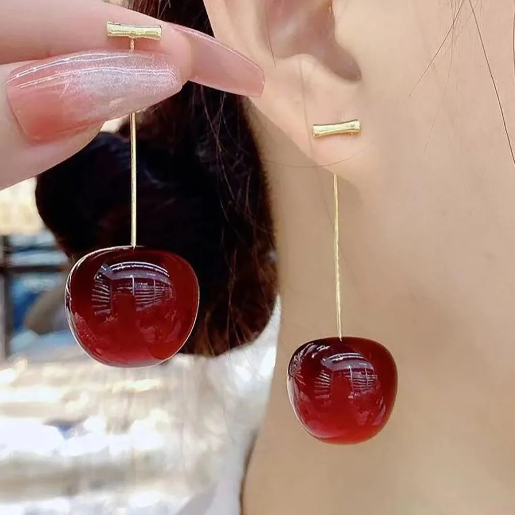 Cute Cherry Fruit Acrylic Earrings Fashionable Resin Cherry Earrings For Women Kpop Jewelry Trendy Accessories - Oria Jewel