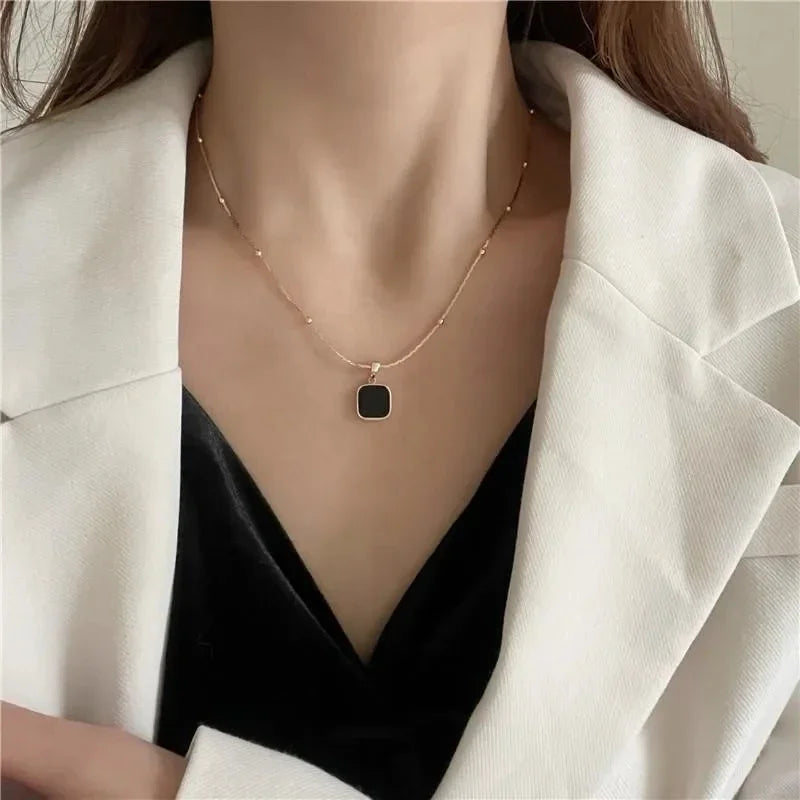 Elegant stainless Minimalist Square Pendant Choker sparkling under soft light | Oria Jewel
