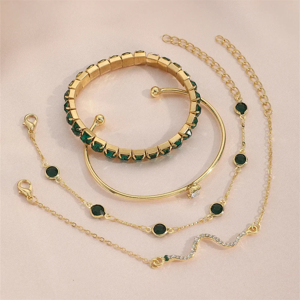 Snake Green Gemstone Bangle Bracelet Set for Women - Oria Jewel