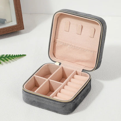 Velvet Jewelry Box For Women Necklace Ring Earrings Organizer Holder Travel Portable Zipper Square Jewelry Storage Case - Oria Jewel