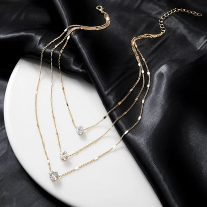 Multi-layer Five-pointed Star Heart Shape Water Drop Pendant Chain Necklace Alloy Material Glass Collarbone Chain Sexy Women&
