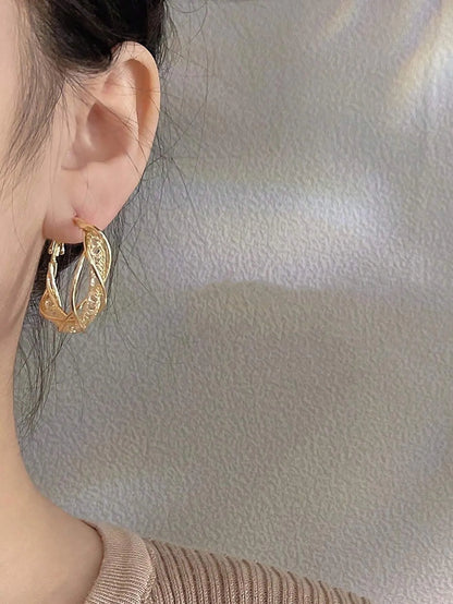 Gorgeous Intertwined Gold Color Hoop Earrings With Intricate Mesh Stylish Style Earrings For Women Party Gift Jewelry - Oria Jewel