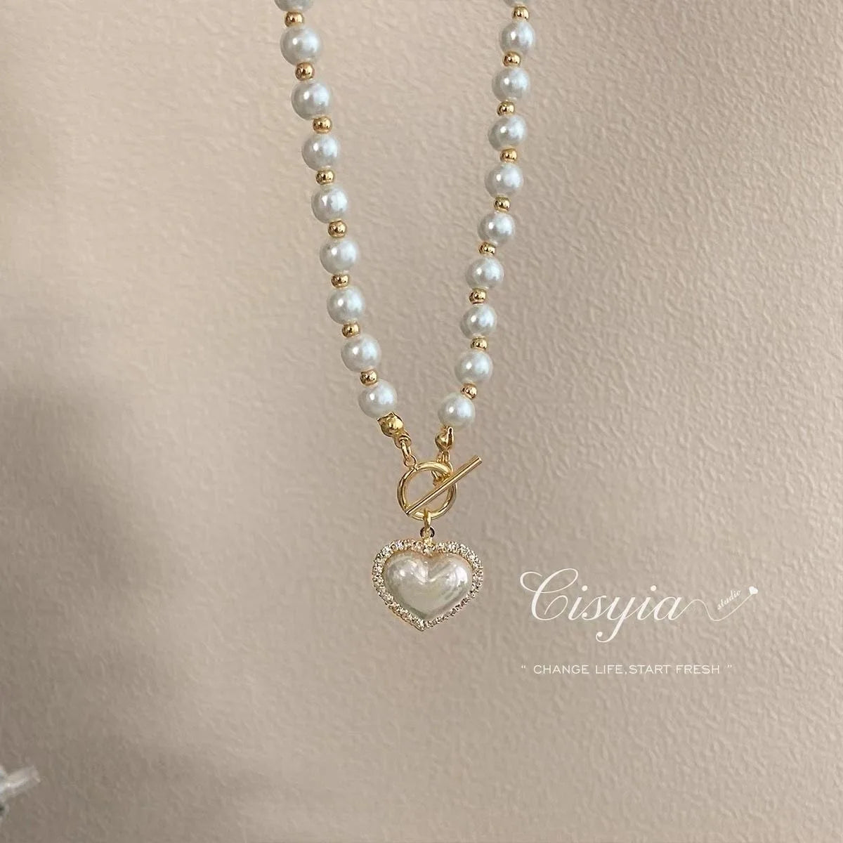 Elegant Pearl Necklace For Women Heart Pendant Necklaces Luxury Imitation Pearls Chain Necklaces Korean Jewelry Girls Gifts - Oria Jewel