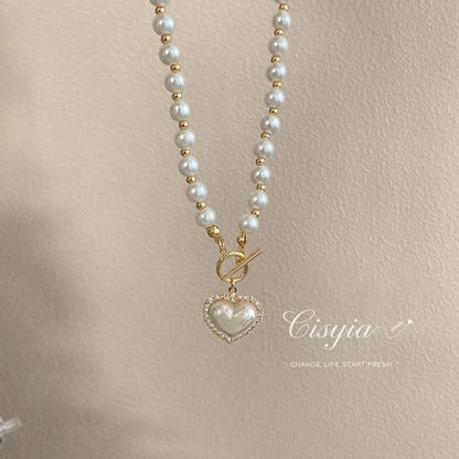 Elegant Pearl Necklace For Women Heart Pendant Necklaces Luxury Imitation Pearls Chain Necklaces Korean Jewelry Girls Gifts - Oria Jewel