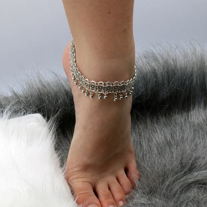 Boho Bells Tassel Anklet – Vintage Carved Flower Foot Chain for Summer &amp; Beachwear - Oria Jewel