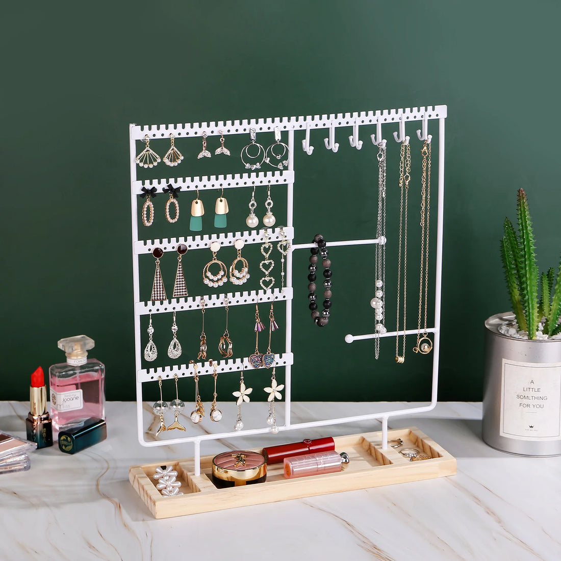 Multifunctional Earring Display Rack Necklace Ring Storage Rack Detachable Wooden Bottom Women Bracelet Watch Jewelry Rack - Oria Jewel