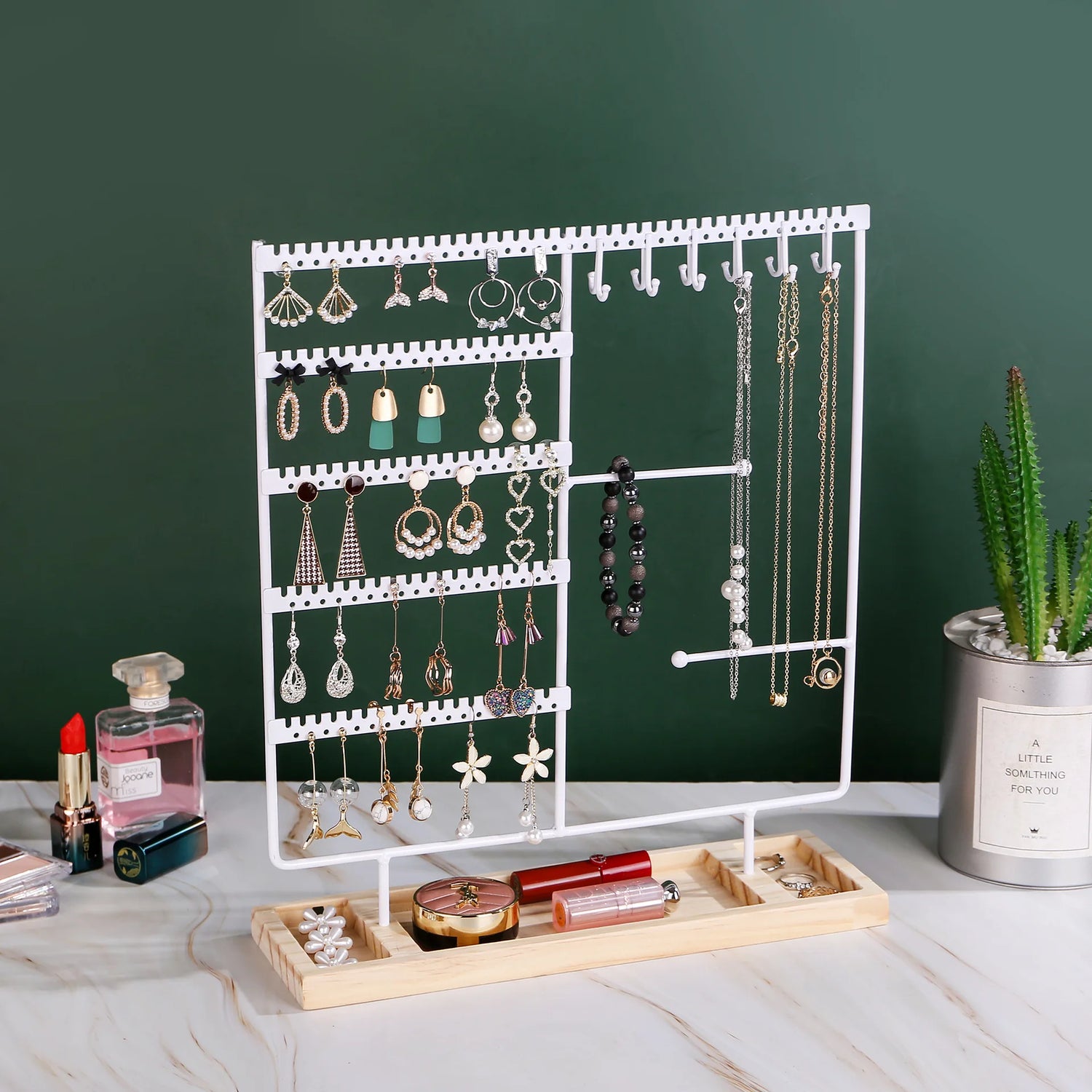 Multifunctional Earring Display Rack Necklace Ring Storage Rack Detachable Wooden Bottom Women Bracelet Watch Jewelry Rack - Oria Jewel