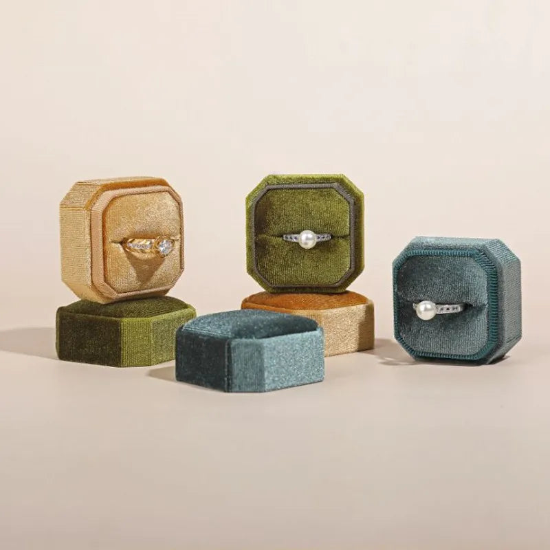 Corduroy Ring box 5x5x4cm Small Size Four Color Spot Hexagon Flannelette Ring Jewelry Box For Wedding &amp;Engagement - Oria Jewel