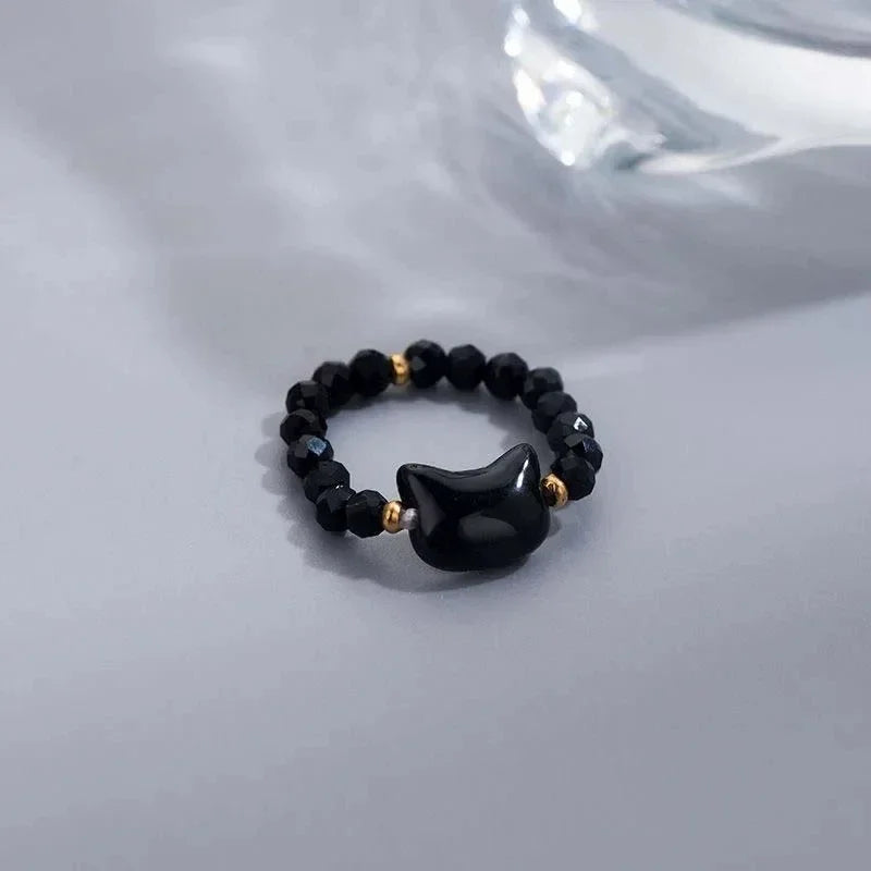 Ring beads minimalist finger toy ring cute black and white cat ring for men and women party accessories jewelry - Oria Jewel