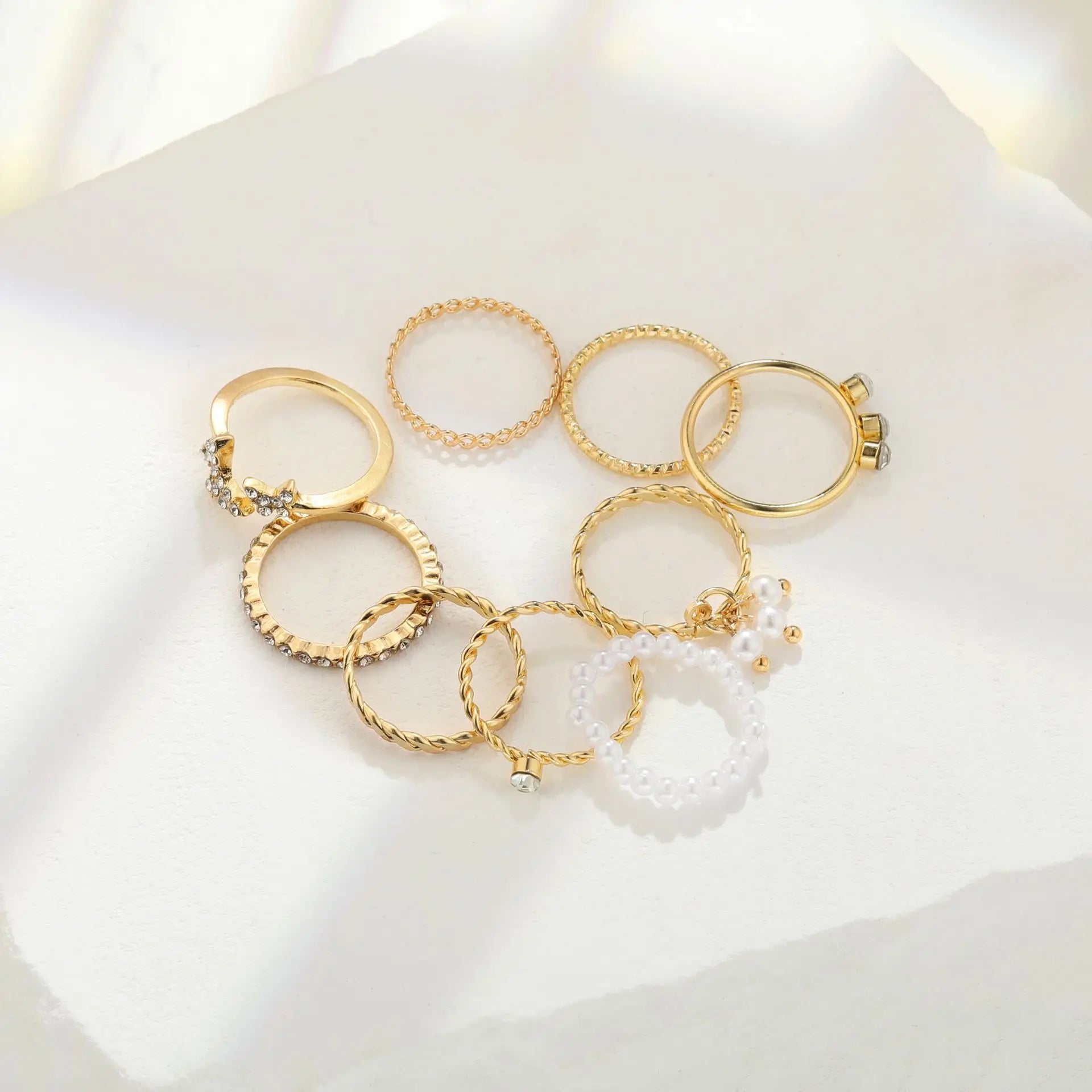 Bohemian Butterfly Pearl Rings Set for Women Shine Pearl Gothic Vintage Plated Retro Rhinestone Simple Finger Jewelry Gift - Oria Jewel