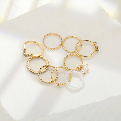 Bohemian Butterfly Pearl Rings Set for Women Shine Pearl Gothic Vintage Plated Retro Rhinestone Simple Finger Jewelry Gift - Oria Jewel