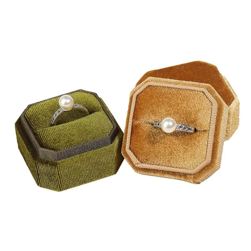 Corduroy Ring box 5x5x4cm Small Size Four Color Spot Hexagon Flannelette Ring Jewelry Box For Wedding &amp;Engagement - Oria Jewel