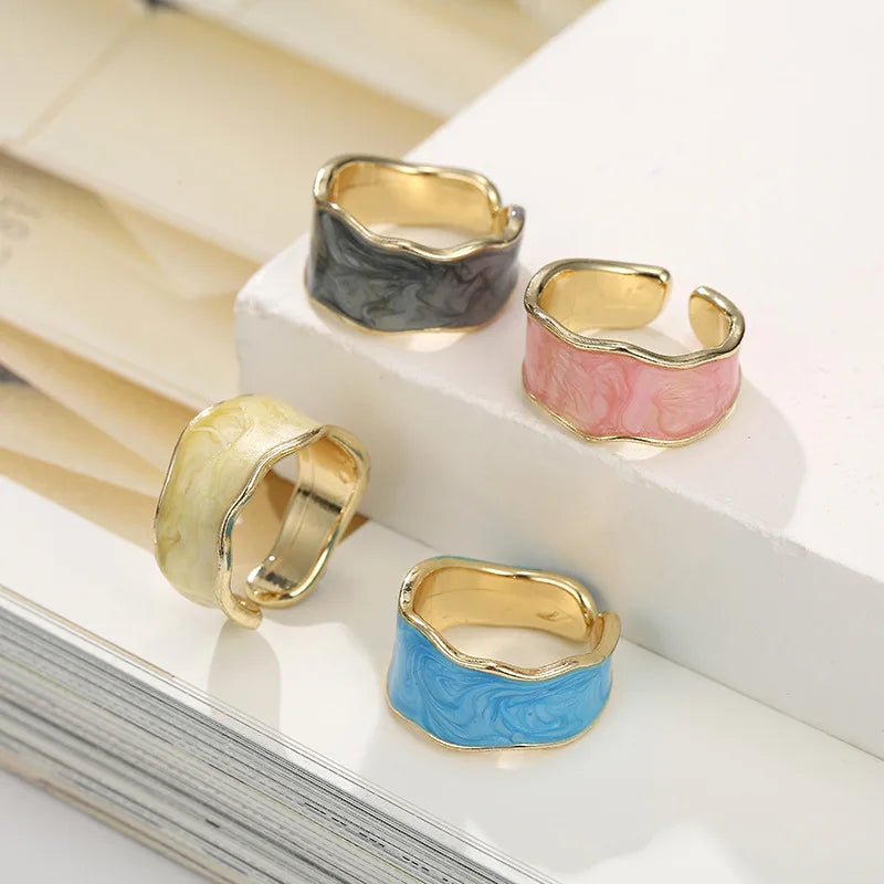 1PC Vintage Enamel Irregular Shape Rings For Women Gold Color Geometric Adjustable Open Ring Female Fashion Party Jewelry Gift - Oria Jewel